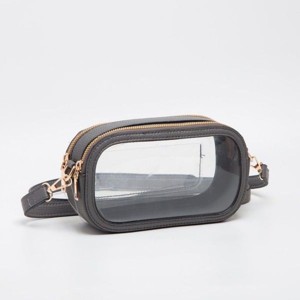 Women Bag GRAY Crossbody Clear Stadium Approved Superbowl Festival Double Zipper